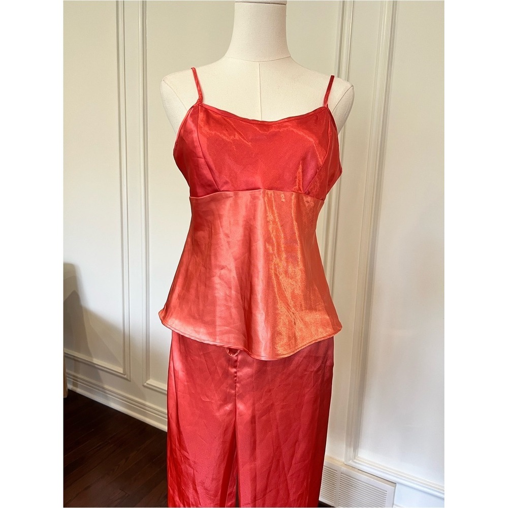 Vintage 1980s Coral Satin Cami & Pant Set Loungewear Orange S